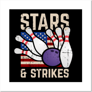 Stars and Strikes | Patriotic 4th of July Bowling Posters and Art